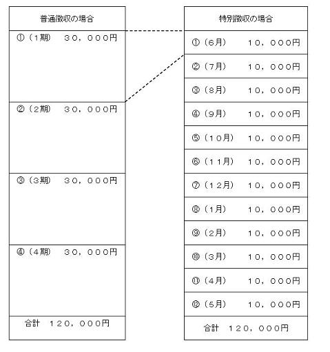 普通徴収と特別徴収のモデル図