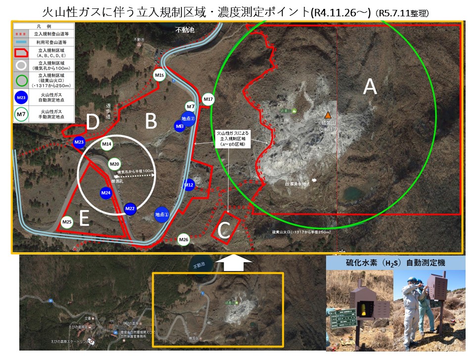 火山ガス立入規制・測定ポイント図(R5.7.11整理)