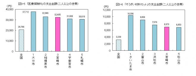 図3--5「医療保険料」の支出金額（二人以上の世帯）、図3-6「そうざい材料セット」の支出金額（二人以上の世帯）