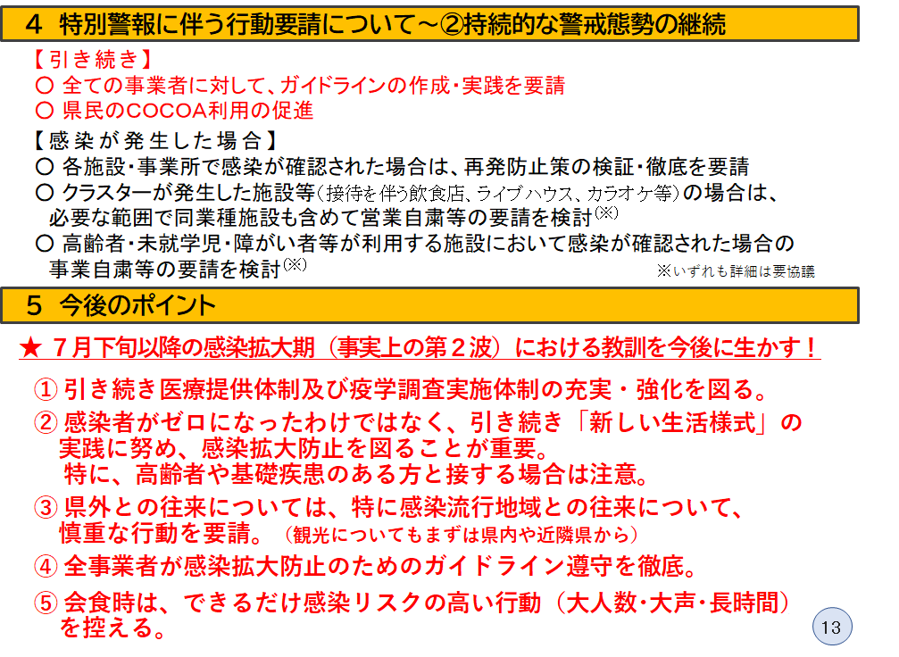 特別警報に伴う行動要請について、今後のポイント