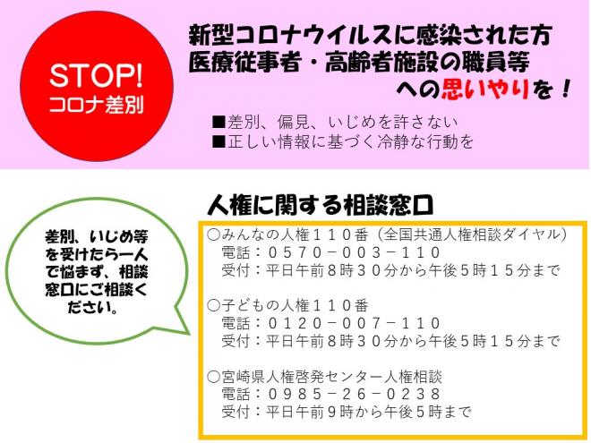 新型コロナウイルスに感染された方、医療従事者・高齢者施設の職員等への思いやりを