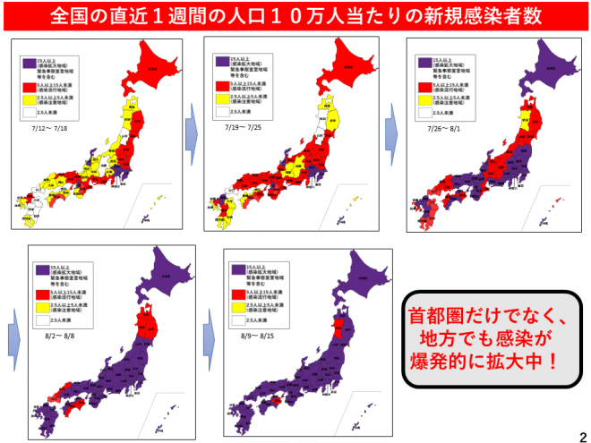 首都圏だけでなく全国で感染が爆発的に拡大中の図