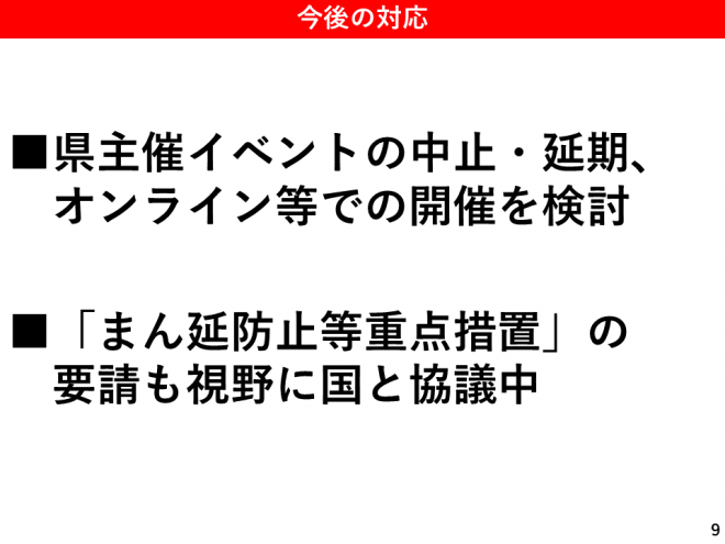 県主催イベントの中止・延期、オンライン開催の検討。まん延防止重点措置の要請も検討の図