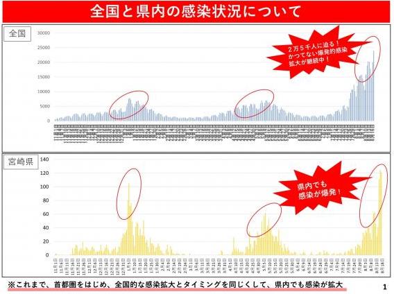 全国と県内の感染状況についての図