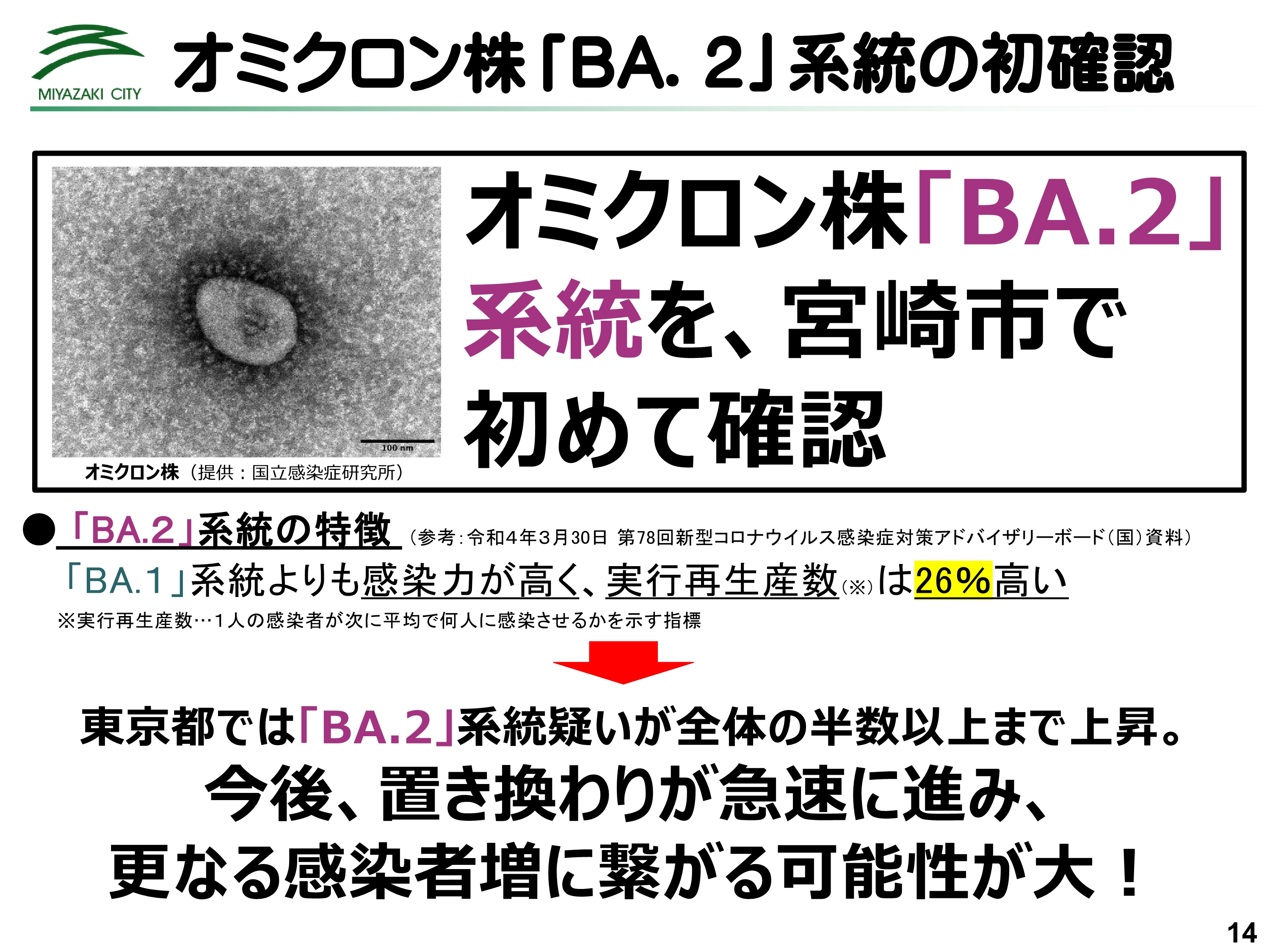 オミクロン株「BA.2」系統の初確認（宮崎市）